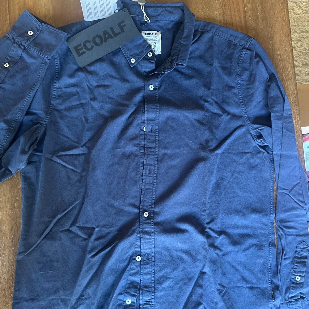 Ecoalf Men’s Navy Blue Button-Down Shirt (Size L)